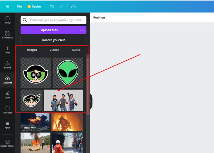 Upload stickers and photos to canva